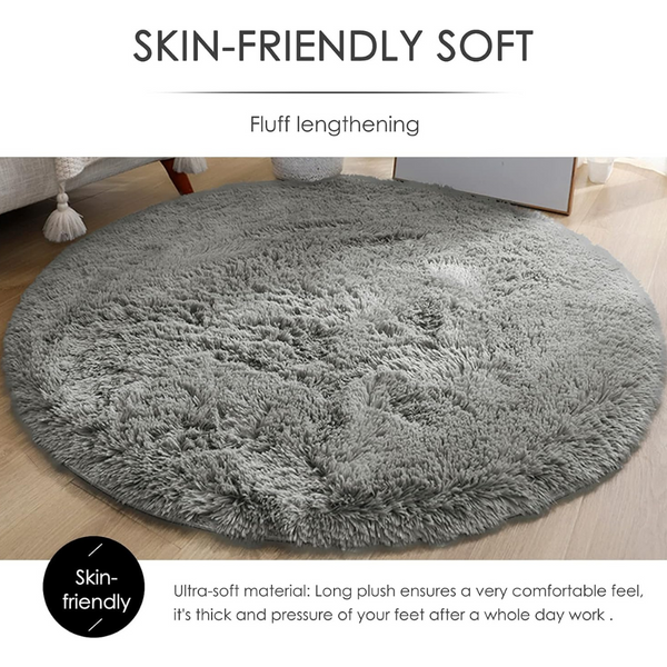 Amdrebio 7×7 Feet Big Shag Fluffy Grey Round Area Rug