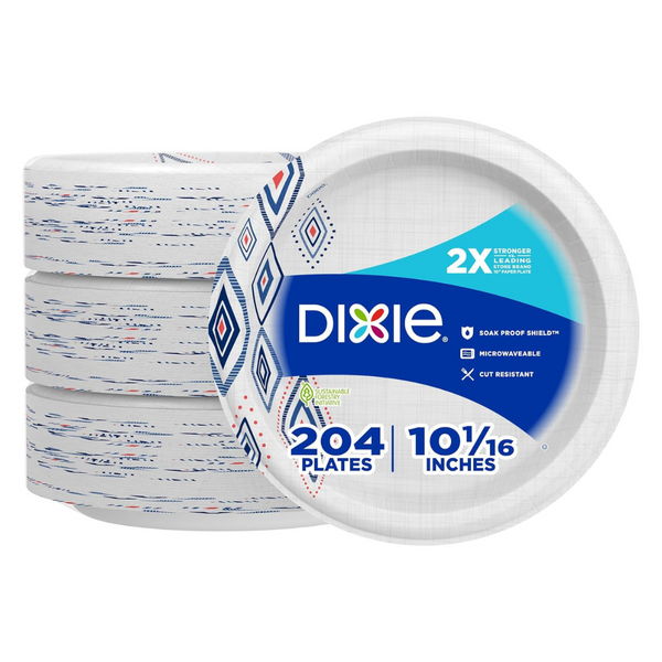 Dixie Large 10 Inch Paper Plates, 2X Stronger (204 Count)