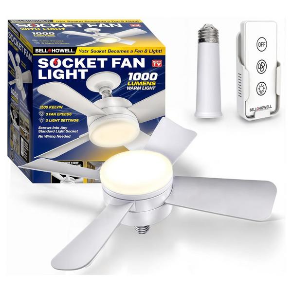 Bell + Howell Socket Fan Indoor White Socket Ceiling Light Fan With Remote