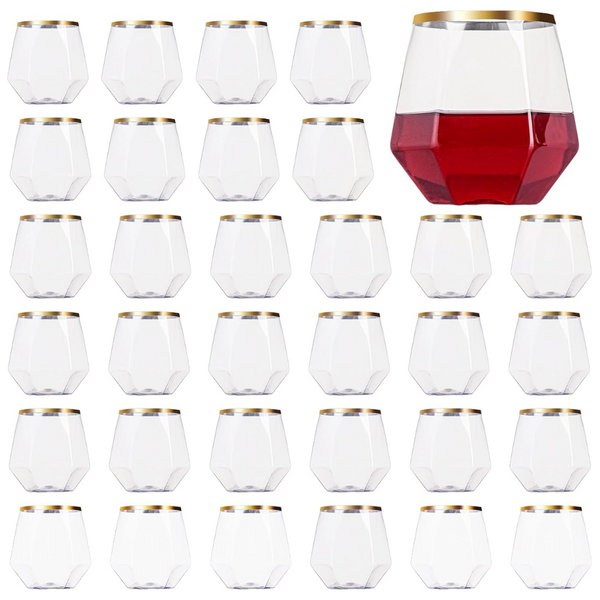 32-Pack Eventpartener Disposable Stemless Plastic Wine Glasses, 12Oz