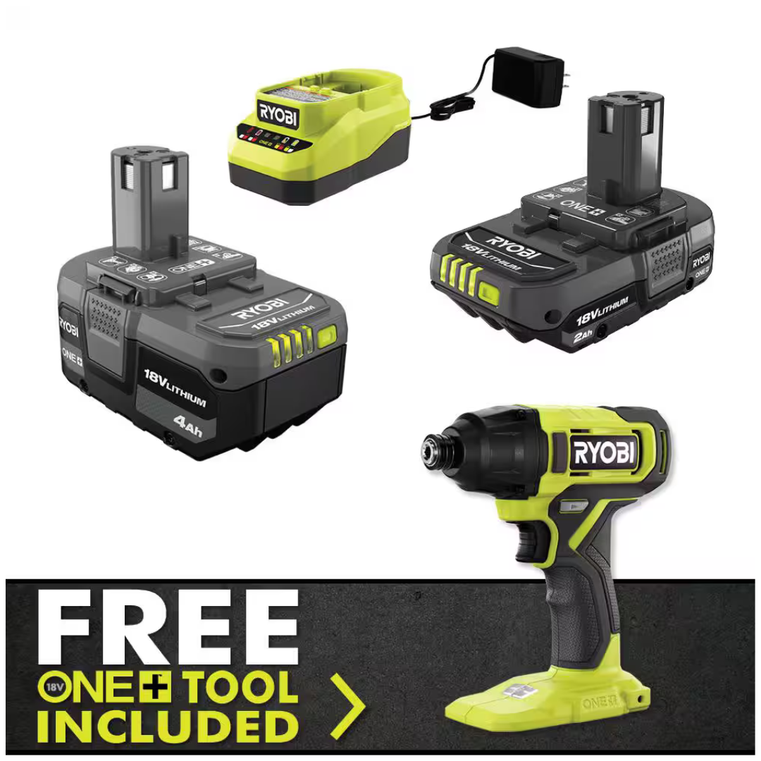 Ryobi One+ 18v Cordless Impact Driver Kit W/ 4.0 & 2.0 Battery & Charger