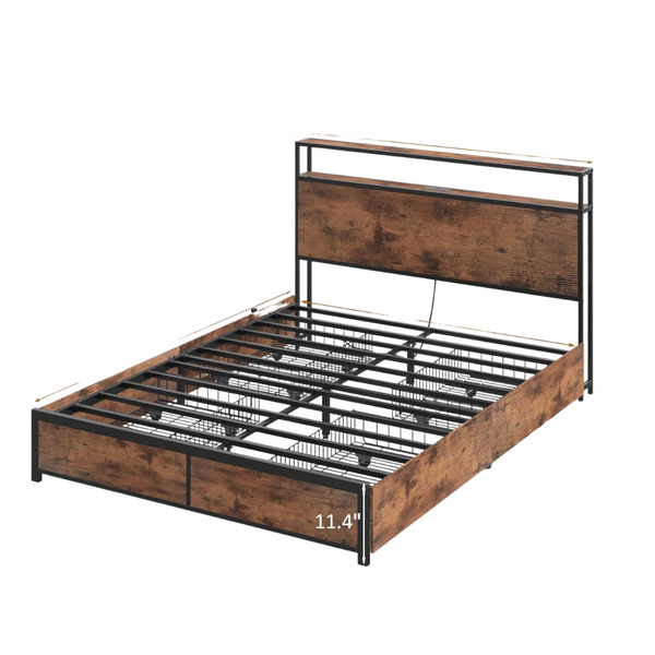 Lifezone Queen Metal Platform Bed Frame With 2-Tier Storage Headboard