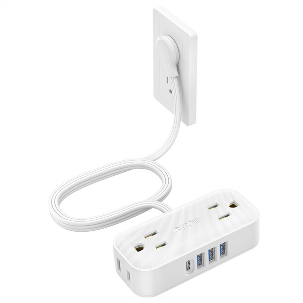 Trond Travel Power Strip with 4 USB Charger With 5ft Thin Flat Cord