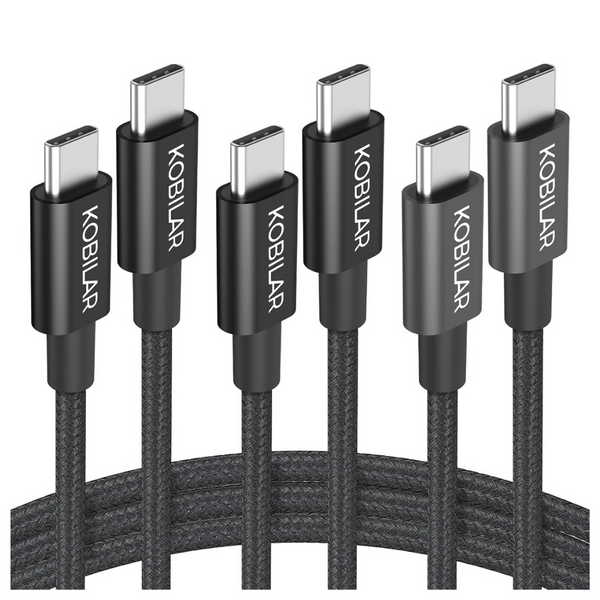 3-Pack Kobilar 60W 3A Fast Charging USB-C To USB-C Cable (3+5+6.6ft)