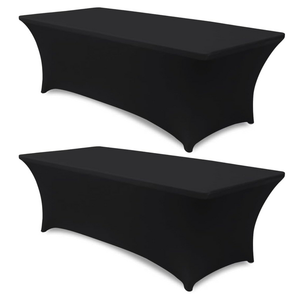 2-Pack 6-Feet Spandex Stretch Rectangular Fitted Table Cover (Black)