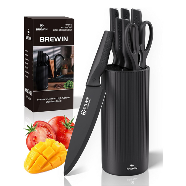 7-Piece Brewin Stainless Steel Kitchen Knife Set With Block