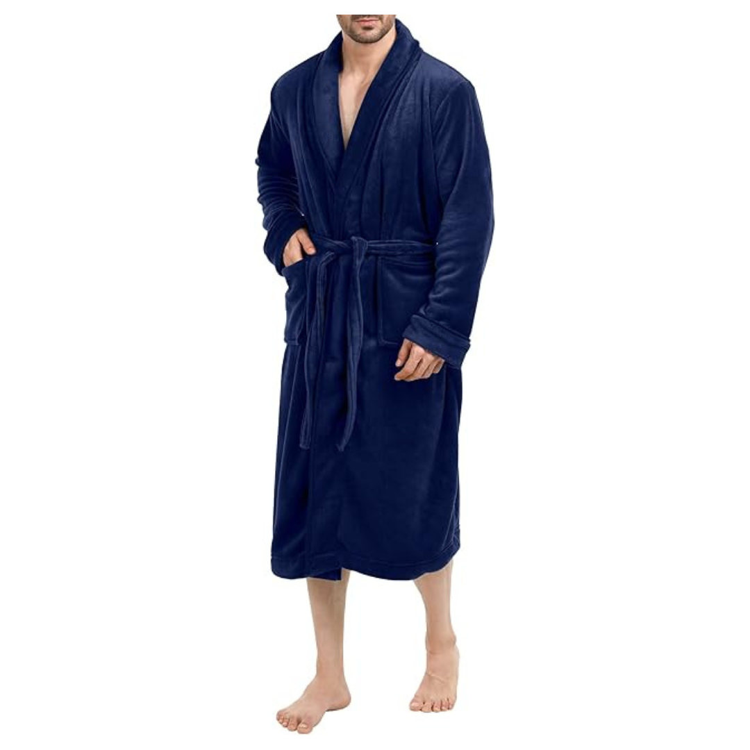 NY Threads Luxurious Mens Shawl Collar Fleece Bathrobe