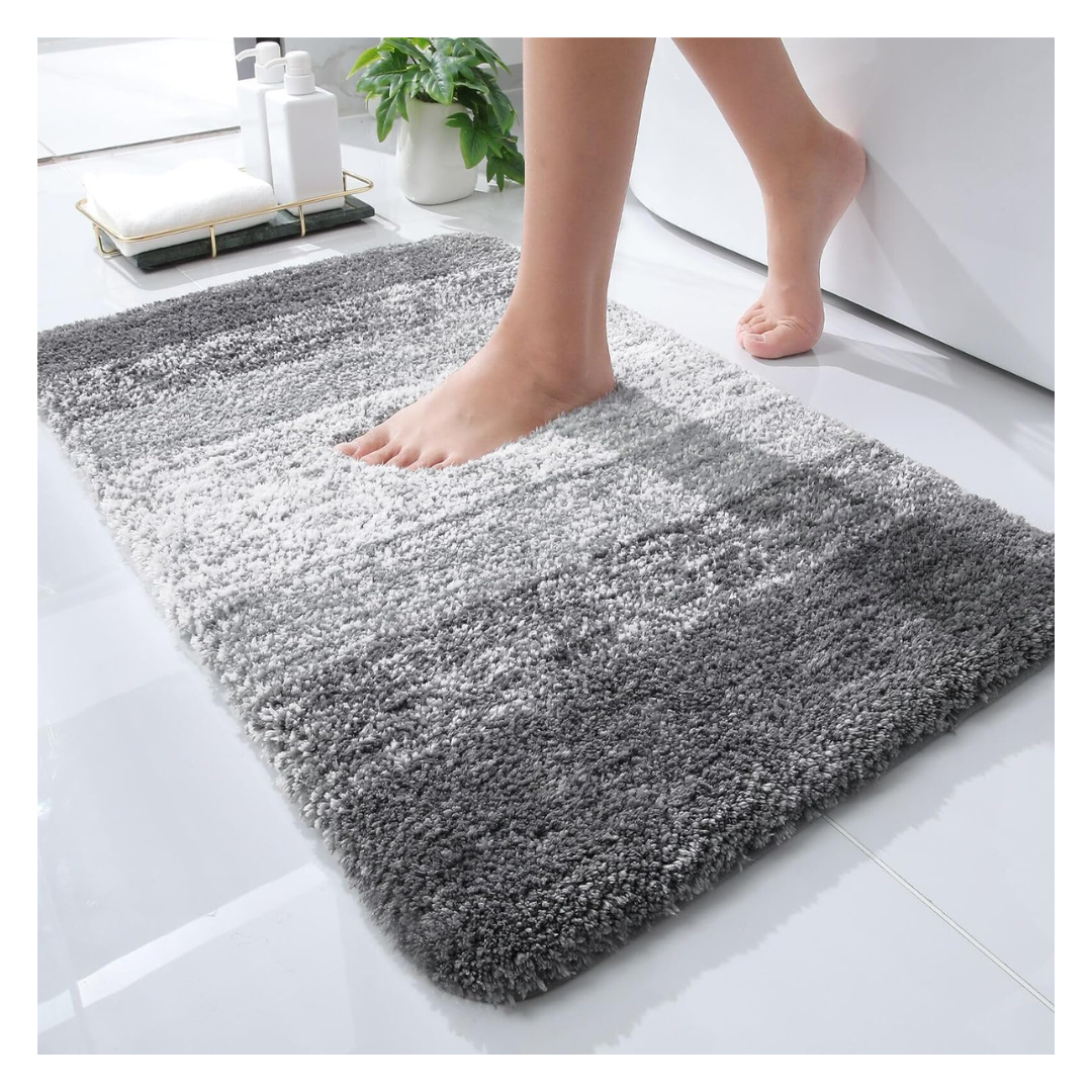 24" x 16" Extra Soft Microfiber Non-Slip Bath Rug (Grey)