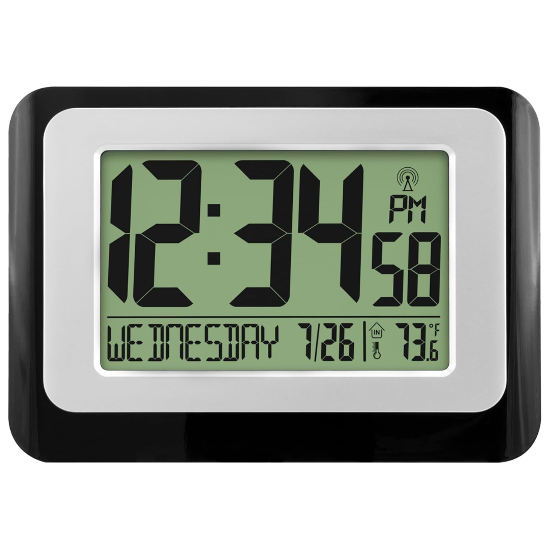 La Crosse Technology Digital Atomic Black Wall Clock With Temperature