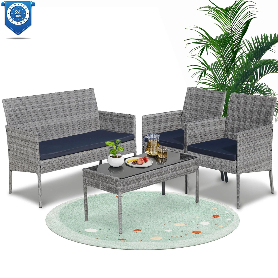 Segmart 4 Pieces Rattan Cushioned Sofa & Chairs