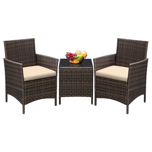 3-Pieces Greesum Patio Furniture PE Rattan Wicker Chair Conversation Set