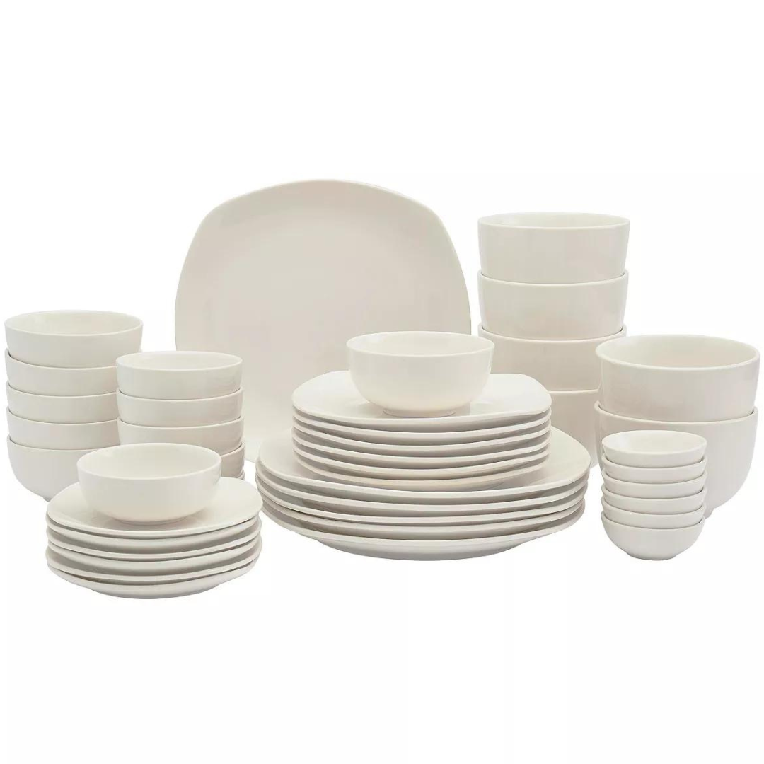 42-Piece Tabletops Unlimited Whiteware Soft Square Dinnerware Set