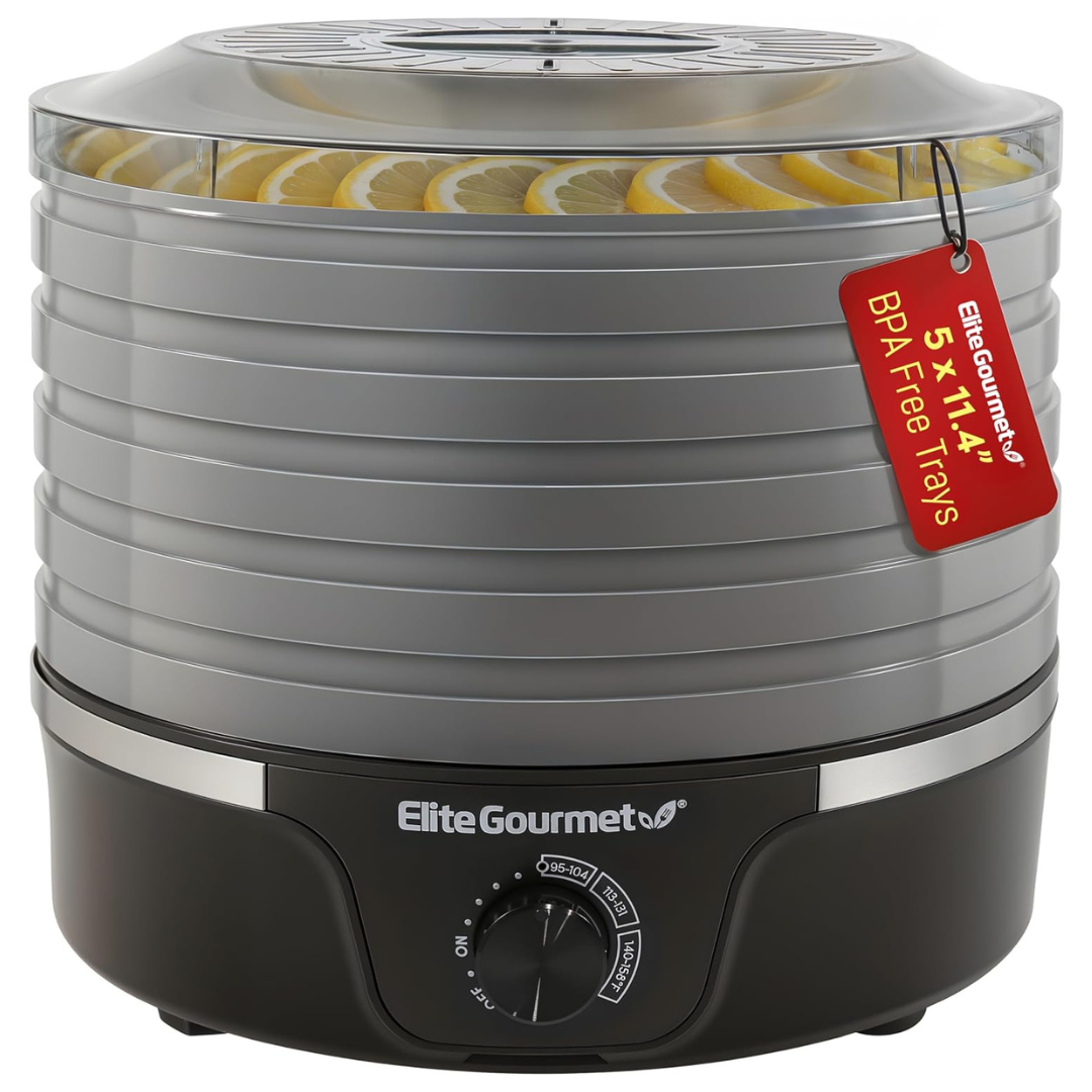 Elite Gourmet EFD319BNG Food Dehydrator With 5 BPA-Free 11.4" Trays