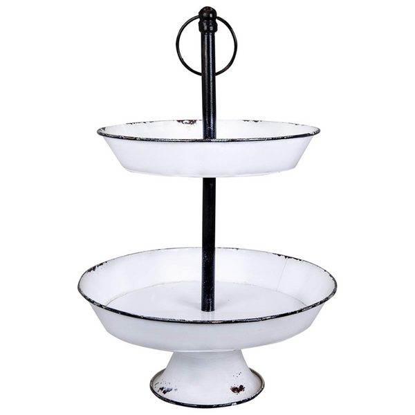 Creative Co-Op DA8538-1 2 Tier White Decorative Metal Tray