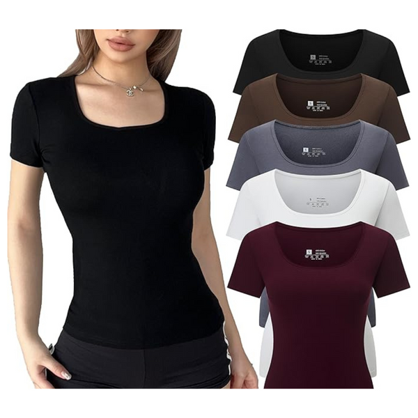 Save 50%: 5-Piece Women's Ribbed Short Sleeve Slim Fit T-Shirt (Various)