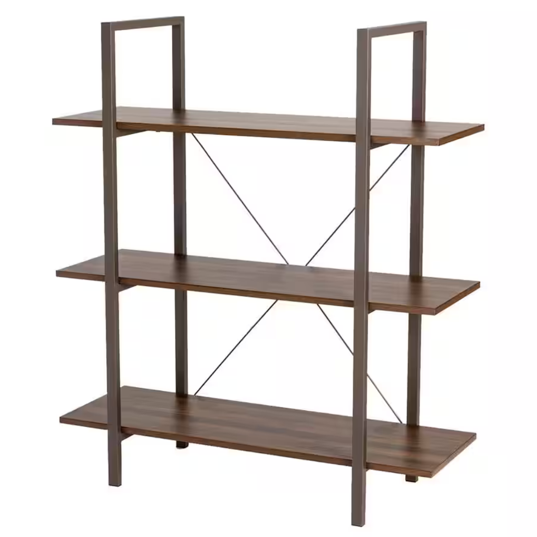 Glitzhome Modern Industry Metal/Wooden 3 Tier Bookcase with Shelves