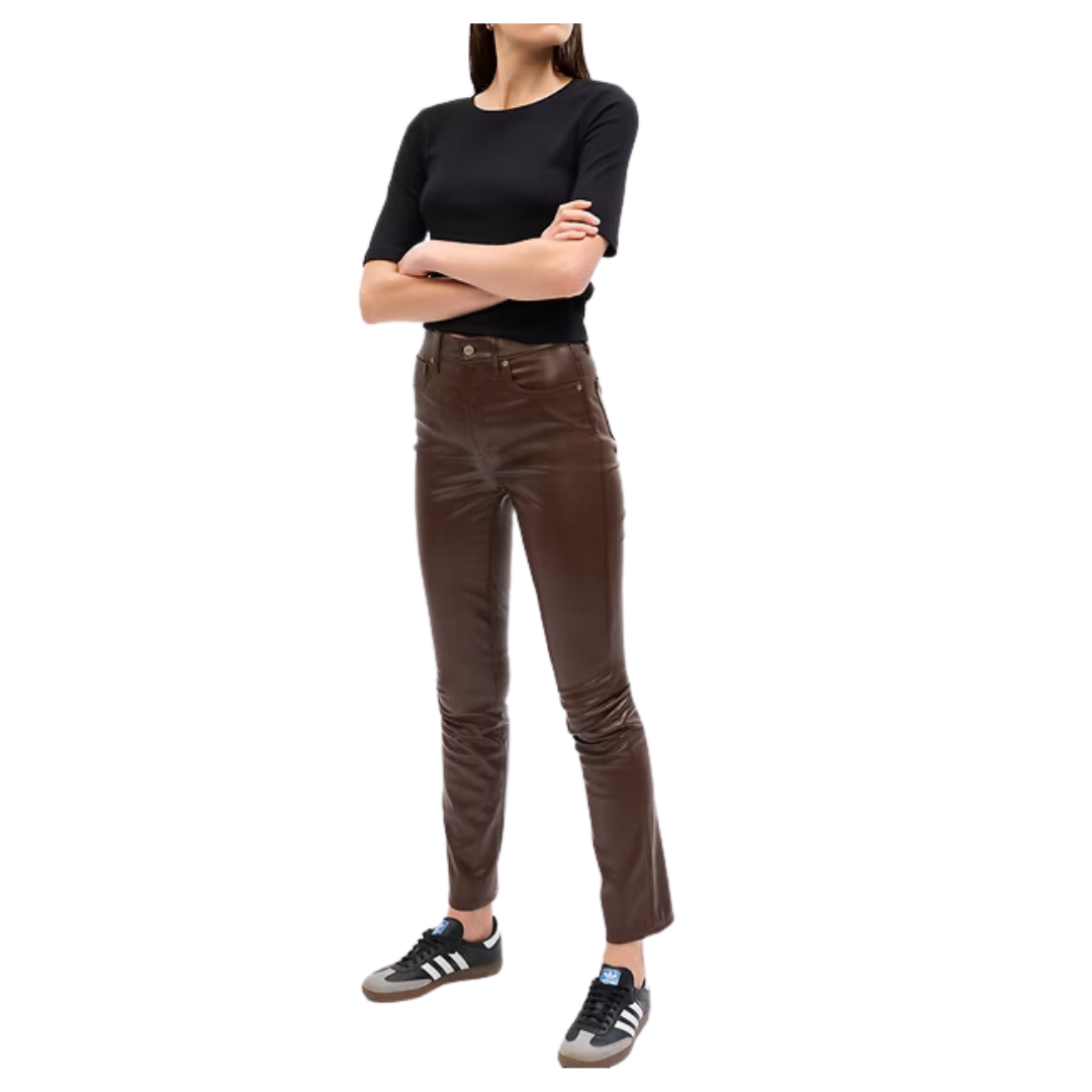 Gap Women's High Rise Vegan Leather Vintage Slim Pants (Espresso Brown)