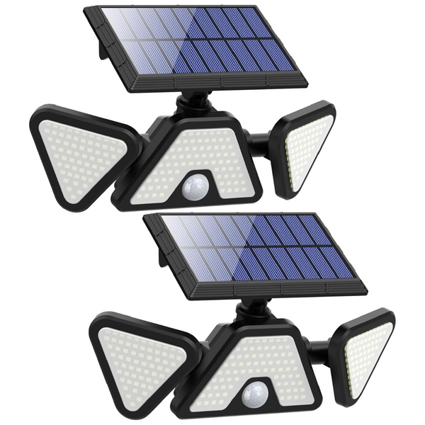 2-Pack Zookki 203-LED 3-Head Motion Sensor Outdoor Solar Flood Light