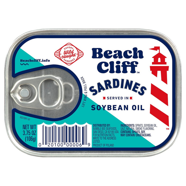 12-Pack Beach Cliff Wild Caught Sardines In Soybean Oil, 3.75 Oz Can