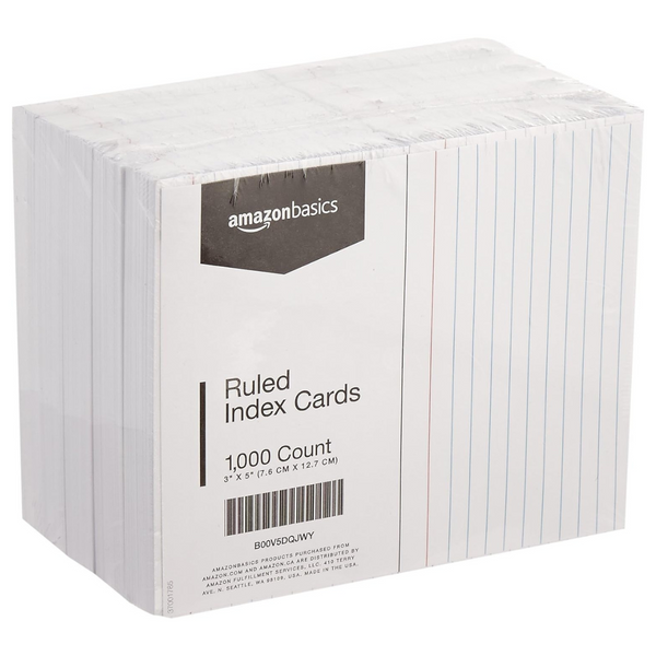 1000-Count Amazon Basics 3" x 5" Ruled Lined Index Cards