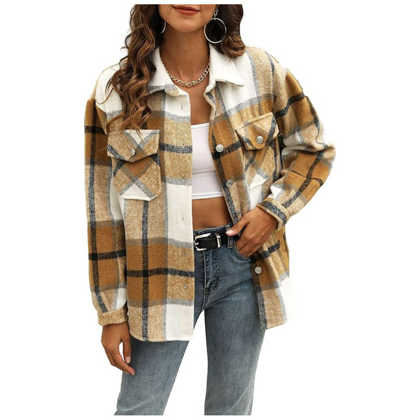 Uaneo Womens Plaid Shacket Wool Blend Fall Flannel Shirt Jacket