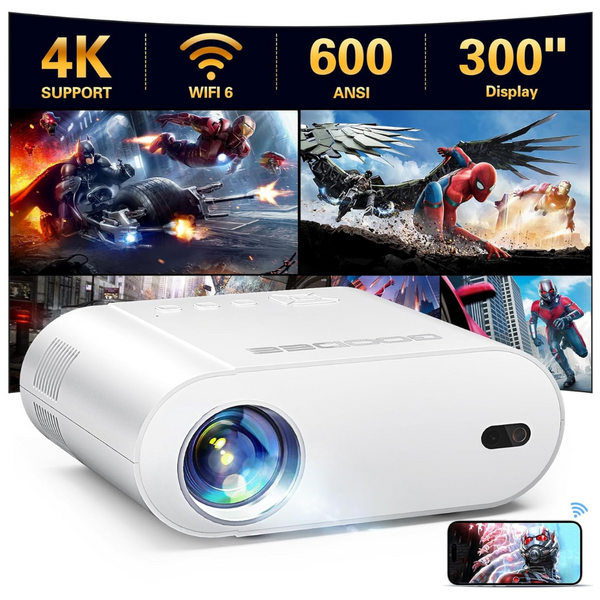 GooDee 1080p Native 600-ANSI Lumen WiFi Bluetooth Mini Projector