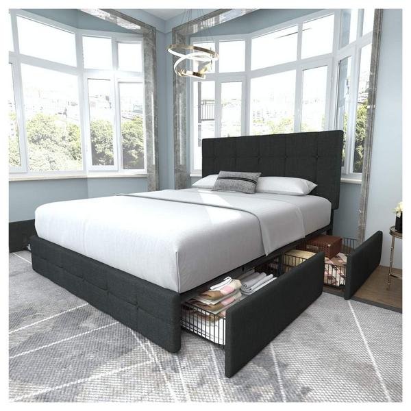 Allewie Upholstered Full Platform Bed Frame With 4 Drawers & Headboard