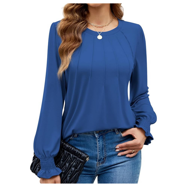 Womens Casual Ruffle Long Sleeve Knit Scoop Neck Oversized Tops (Various)