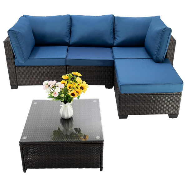 5-Piece Patio All-Weather Wicker Outdoor Conversation Set