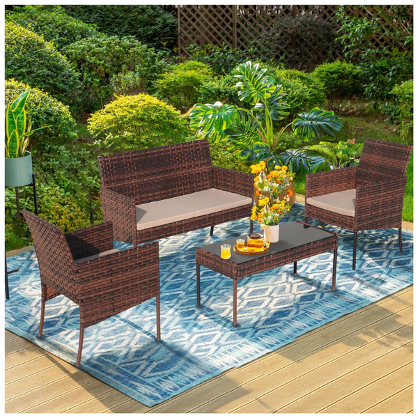 Segmart 4 Pieces Outdoor Rattan Conversation Sofa Set