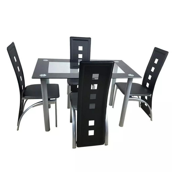 5-Piece Glass Dining Table Set With 4 Chairs (Black)