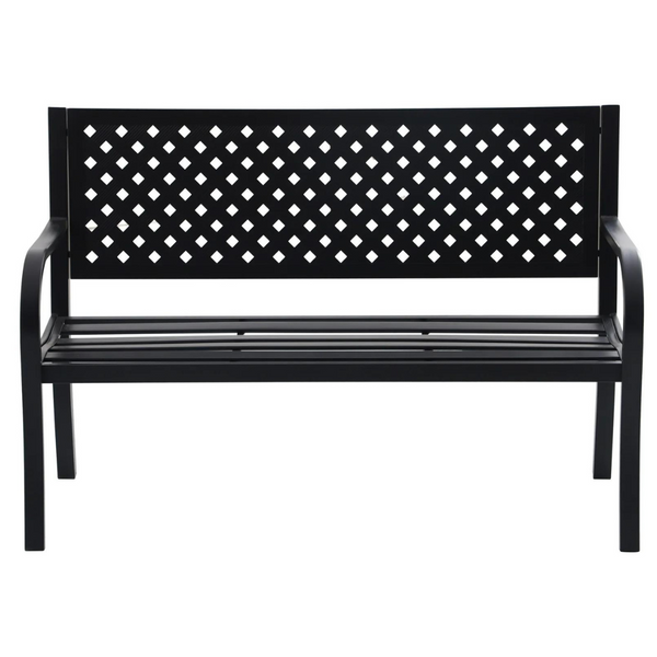 Mainstays Lattice High Back Slat Seat Steel Outdoor Bench (Black)