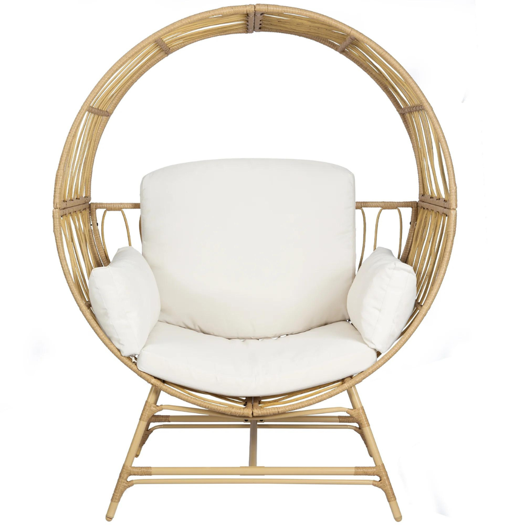 Patio Wicker Round Egg Chair With 4 Cushions & Steel Frame