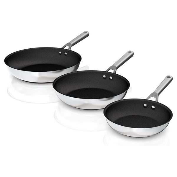 3-Piece Ninja Foodi NeverStick Stainless 8", 10.25", & 12" Fry Pan Set