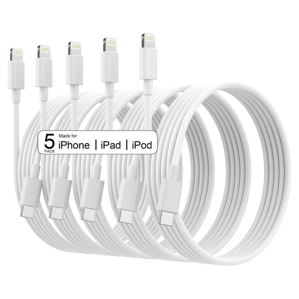 5-Pack Apple MFi Certified 6FT USB-C To Lightning Cables