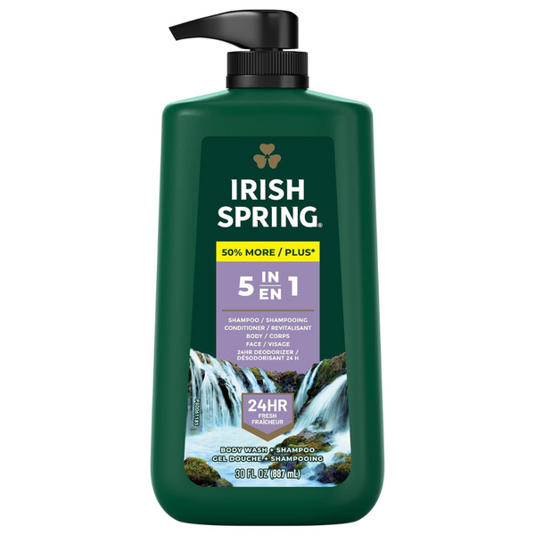 Irish Spring 5 In 1 Body Wash Shampoo Pump Bottle, 30 Oz