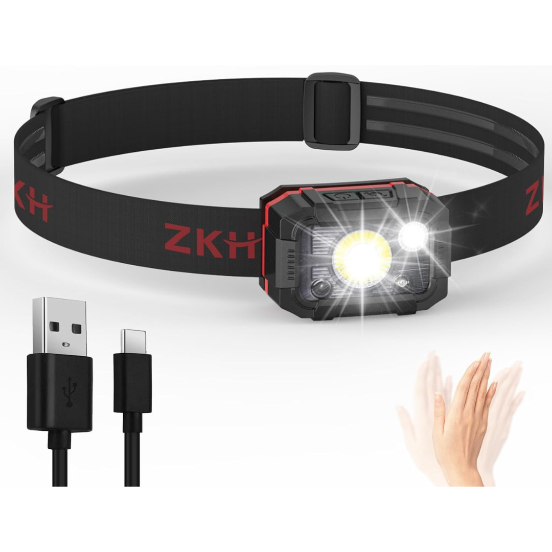 ZKH Rechargeable Motion Sensor Headlamps With Adjustable Headband