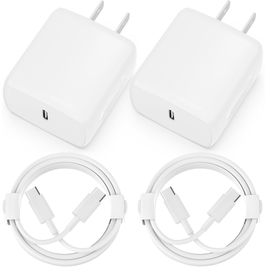 2-Pack 20w USB-C Fast Wall Charger Adapter With 2-Pack 6ft Cables