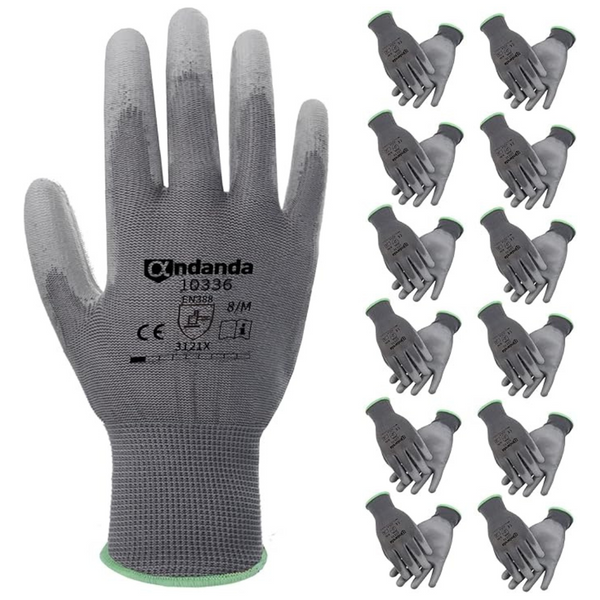 12-Pairs Andanda Multi-Package Safety Work Gloves With PU Coated