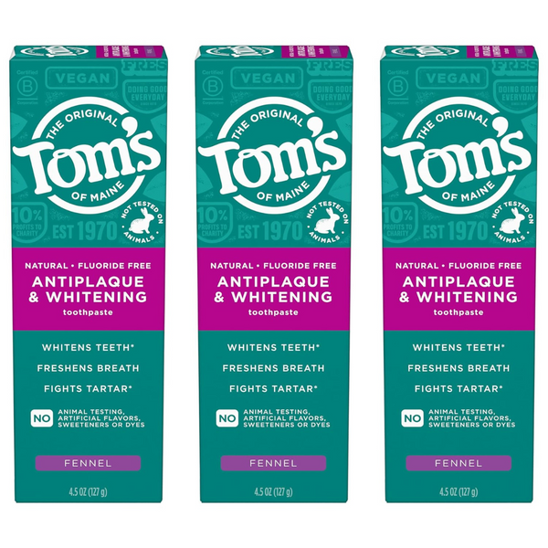 Tom’s Of Maine Antiplaque And Whitening Toothpaste, Fluoride Free, Fennel (3 Pack, 4.5 Oz)