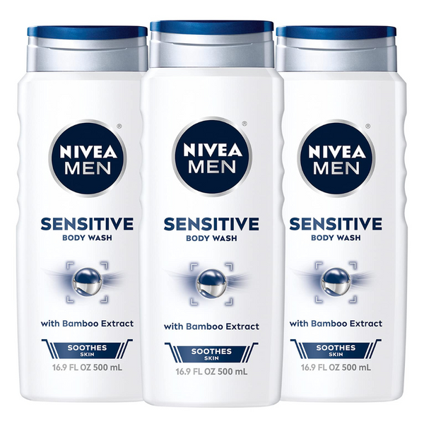 Nivea Men Sensitive Body Wash With Bamboo Extract (3 Pack OOf 16.9 Fl Oz Bottles)