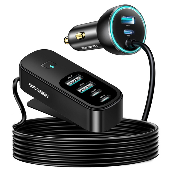 Rocoren 6-Port 105w USB-C Car Charger With 5ft Cable