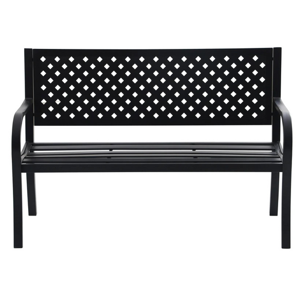 Mainstays Lattice High Back Slat Seat Steel Outdoor Bench (Black)