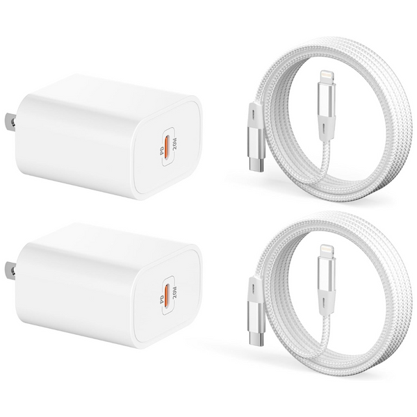 2-Pack 20W PD USB-C Adapter Charger And 6ft Cables