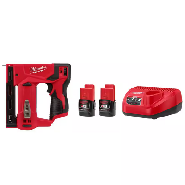 Milwaukee M12 12-Volt Lithium-Ion Cordless 3/8 In. Crown Stapler + 2.0 Ah Battery Pack w/Charger