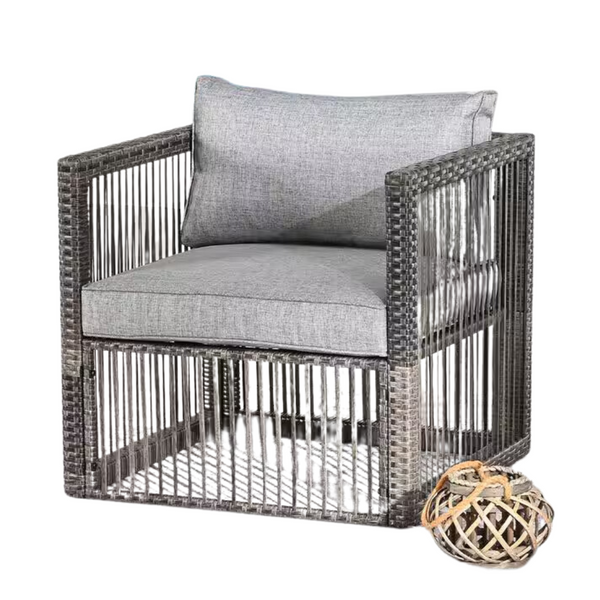 Wicker Outdoor Lounge Chair With Gray Cushion