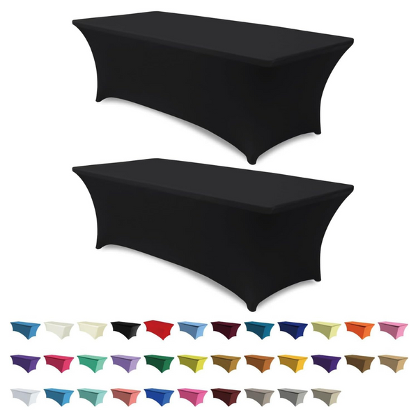 2-Pack 6-Feet Spandex Stretch Rectangular Fitted Table Cover (Black)