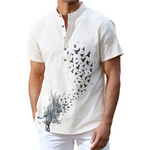 Men's Cotton Linen Short Sleeve Henley Shirts