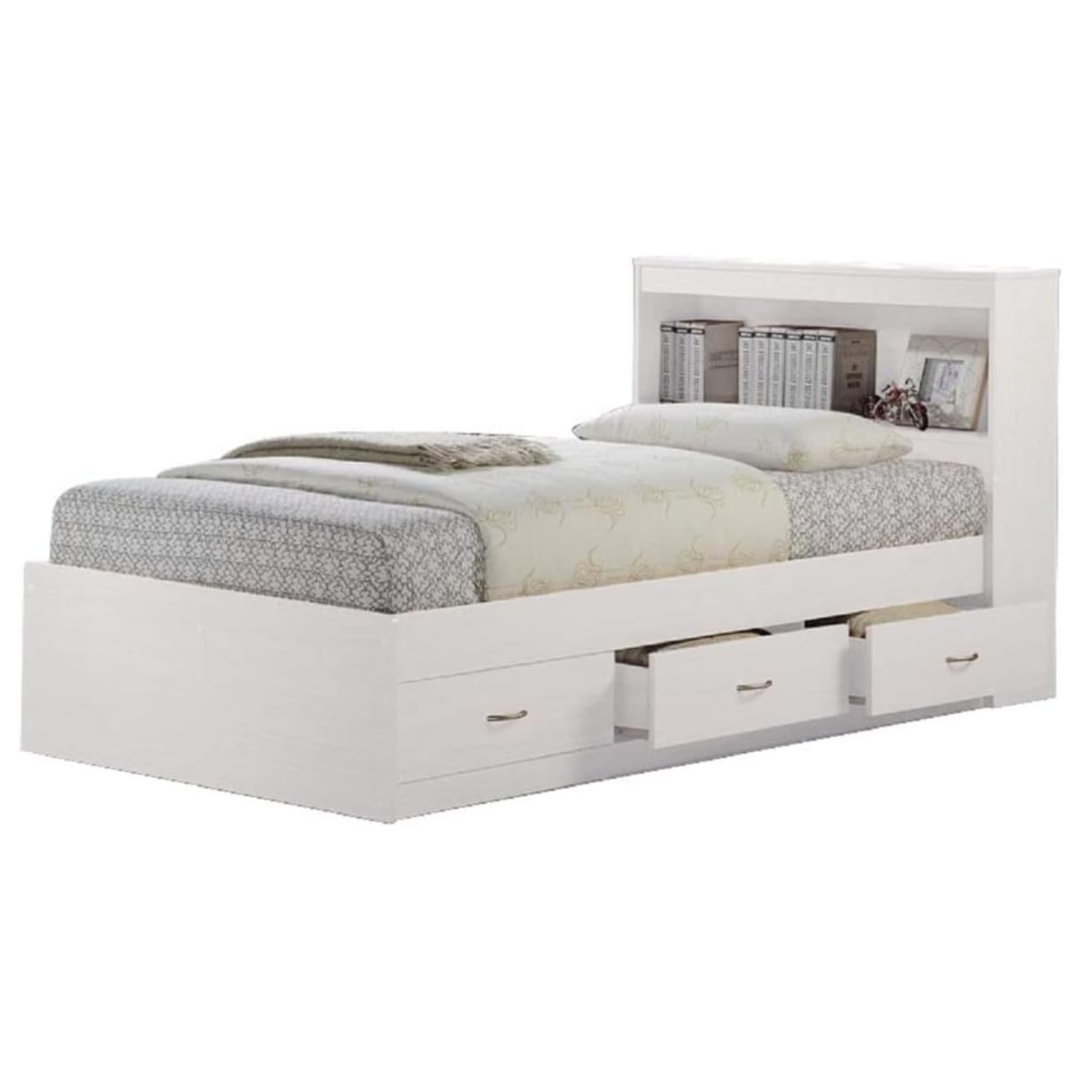 Hodedah Twin-Size Captain Platform Bed With 3-Drawers And Headboard