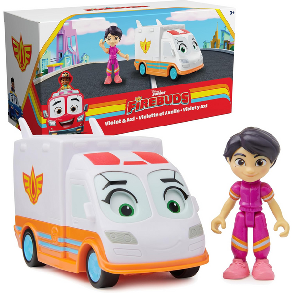 Kids Disney Junior Firebuds Violet And Axl Action Figure & Ambulance Toy